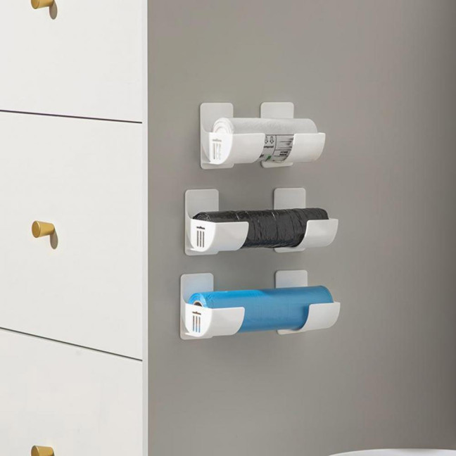 1 Pair Kitchen Storage Rack Organizer Drill-Free Installation Wall-Mounted Multi-Purpose Shelf Plastic Wrap Trash Bags Organizer