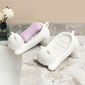 1/2Pcs Bathroom Soap Holder Non-Slip Design Fast Drainage Adorable Cat Soap Dish Easy Cleaning Soap Saver