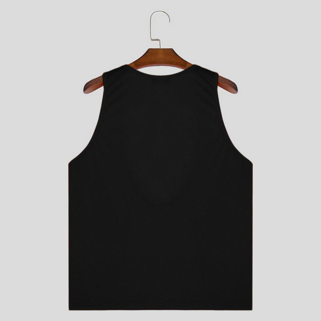 Men Sport Vest Deep V-Neck Wide Straps Sleeveless Solid Color Tank Tops Loose Fit Casual Versatile Vest