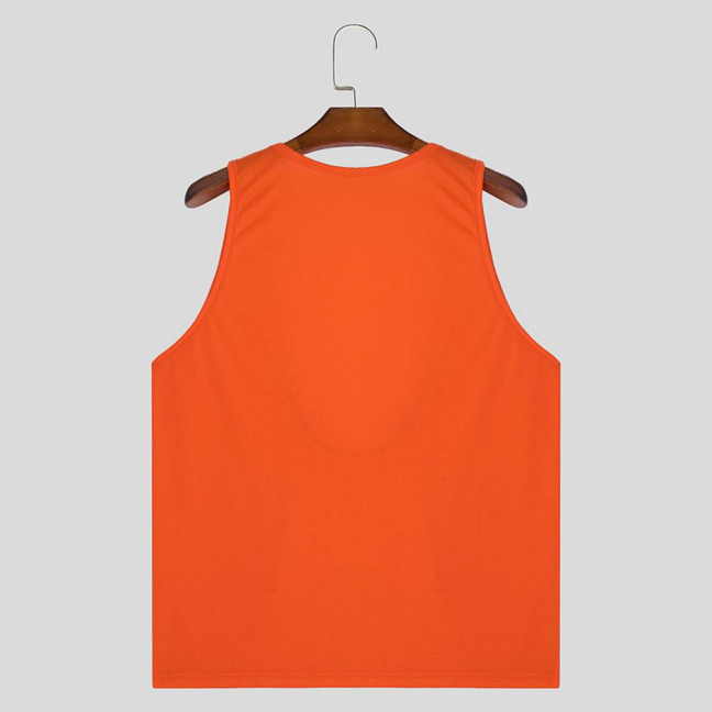 Men Sport Vest Deep V-Neck Wide Straps Sleeveless Solid Color Tank Tops Loose Fit Casual Versatile Vest