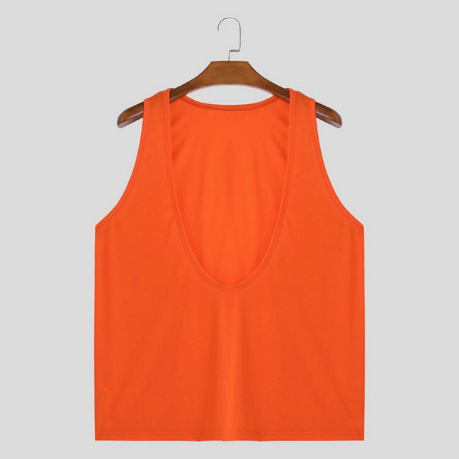 Men Sport Vest Deep V-Neck Wide Straps Sleeveless Solid Color Tank Tops Loose Fit Casual Versatile Vest