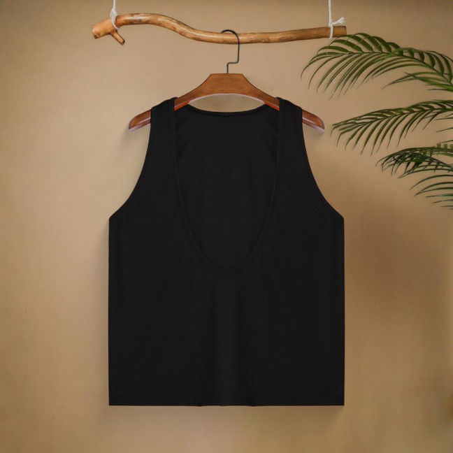 Men Sport Vest Deep V-Neck Wide Straps Sleeveless Solid Color Tank Tops Loose Fit Casual Versatile Vest