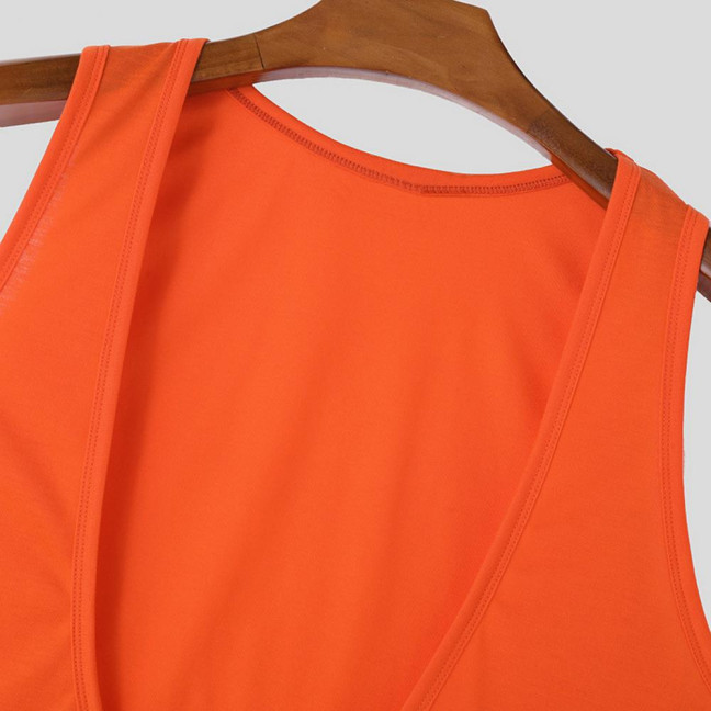 Men Sport Vest Deep V-Neck Wide Straps Sleeveless Solid Color Tank Tops Loose Fit Casual Versatile Vest