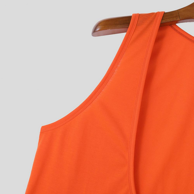 Men Sport Vest Deep V-Neck Wide Straps Sleeveless Solid Color Tank Tops Loose Fit Casual Versatile Vest