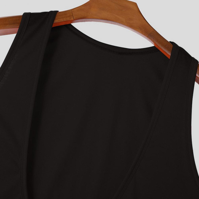 Men Sport Vest Deep V-Neck Wide Straps Sleeveless Solid Color Tank Tops Loose Fit Casual Versatile Vest