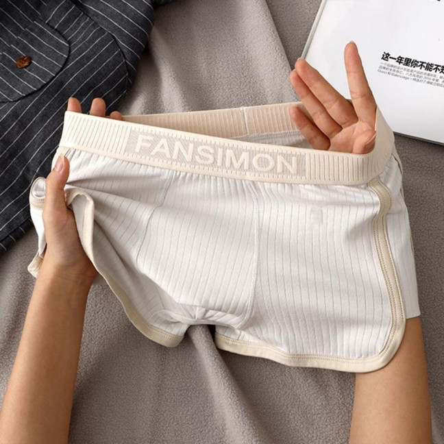 Men Boxer Underwear Mid-rise High Elasticity Shorts Panties Patchwork Color U-Convex Ribbed Underwear
