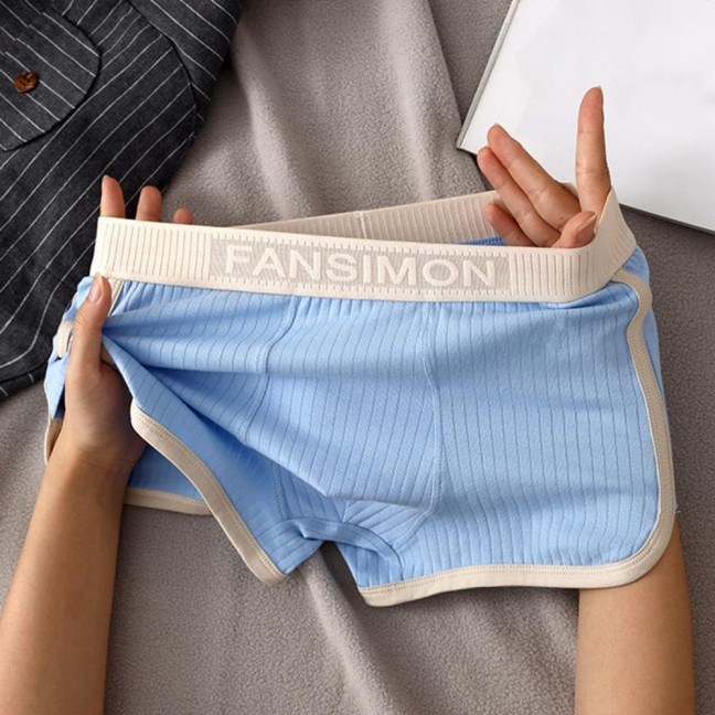 Men Boxer Underwear Mid-rise High Elasticity Shorts Panties Patchwork Color U-Convex Ribbed Underwear