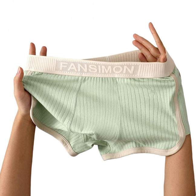 Men Boxer Underwear Mid-rise High Elasticity Shorts Panties Patchwork Color U-Convex Ribbed Underwear