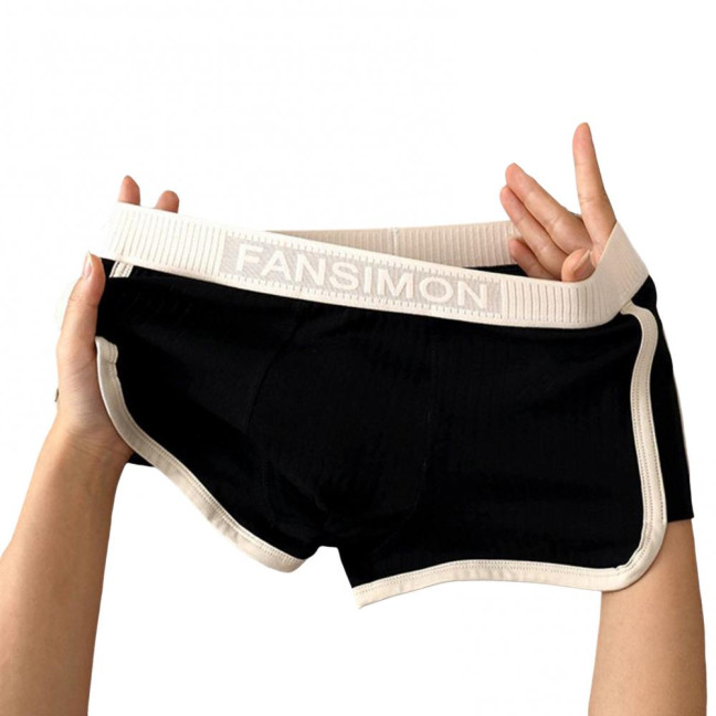 Men Boxer Underwear Mid-rise High Elasticity Shorts Panties Patchwork Color U-Convex Ribbed Underwear