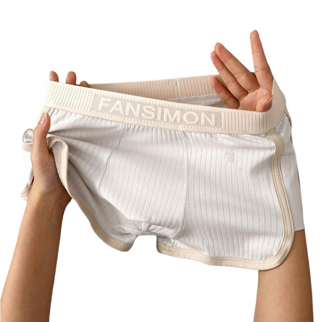 Men Boxer Underwear Mid-rise High Elasticity Shorts Panties Patchwork Color U-Convex Ribbed Underwear