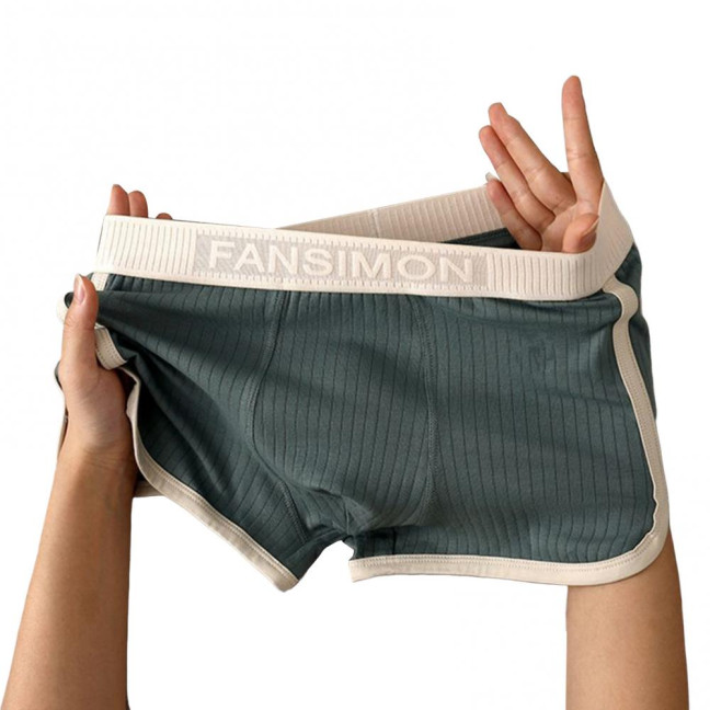 Men Boxer Underwear Mid-rise High Elasticity Shorts Panties Patchwork Color U-Convex Ribbed Underwear