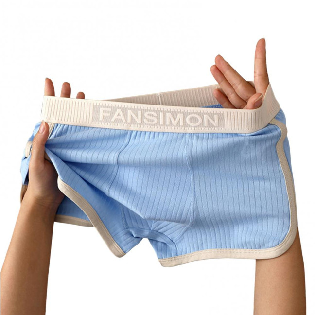 Men Boxer Underwear Mid-rise High Elasticity Shorts Panties Patchwork Color U-Convex Ribbed Underwear