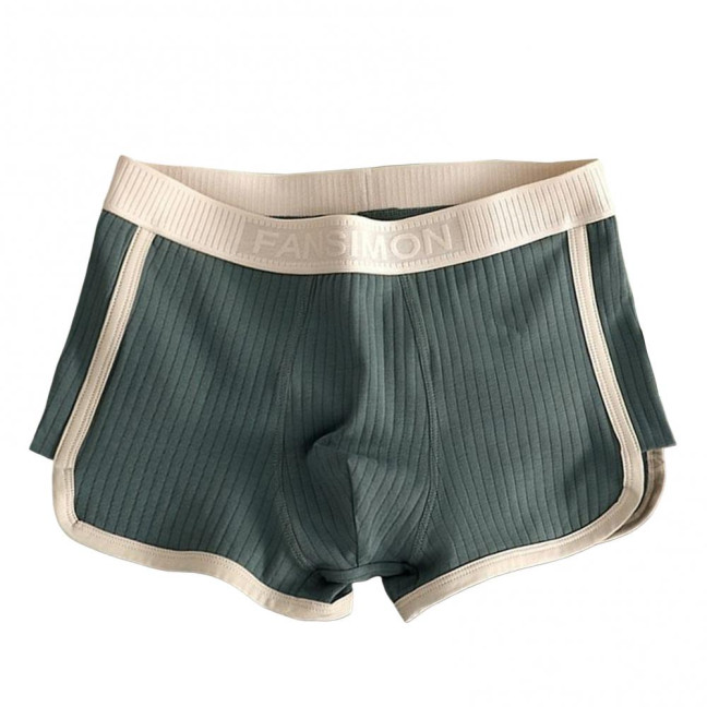 Men Boxer Underwear Mid-rise High Elasticity Shorts Panties Patchwork Color U-Convex Ribbed Underwear