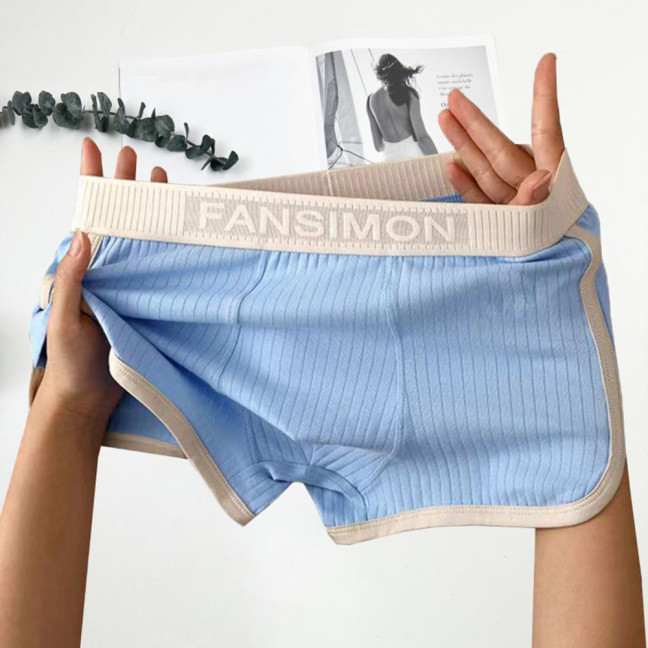 Men Boxer Underwear Mid-rise High Elasticity Shorts Panties Patchwork Color U-Convex Ribbed Underwear