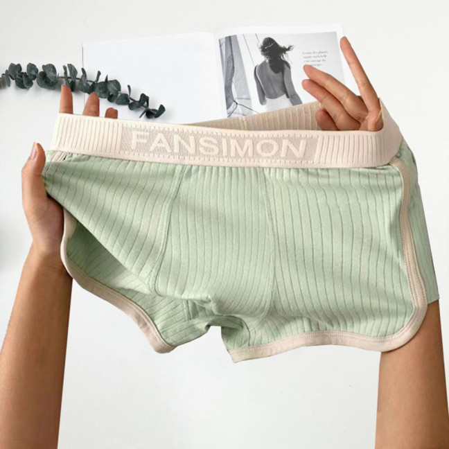 Men Boxer Underwear Mid-rise High Elasticity Shorts Panties Patchwork Color U-Convex Ribbed Underwear