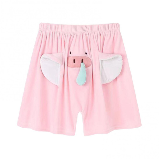 Men Pajamas Pants Cartoon Elephant Decor Elastic Waist Casual Shorts with Reinforced Pockets Loose Couple Sleepwear Pants 