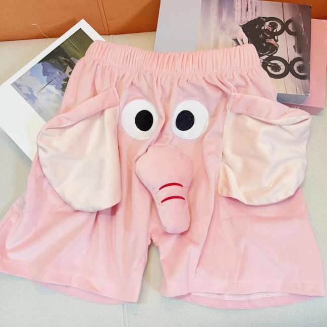 Men Pajamas Pants Cartoon Elephant Decor Elastic Waist Casual Shorts with Reinforced Pockets Loose Couple Sleepwear Pants 