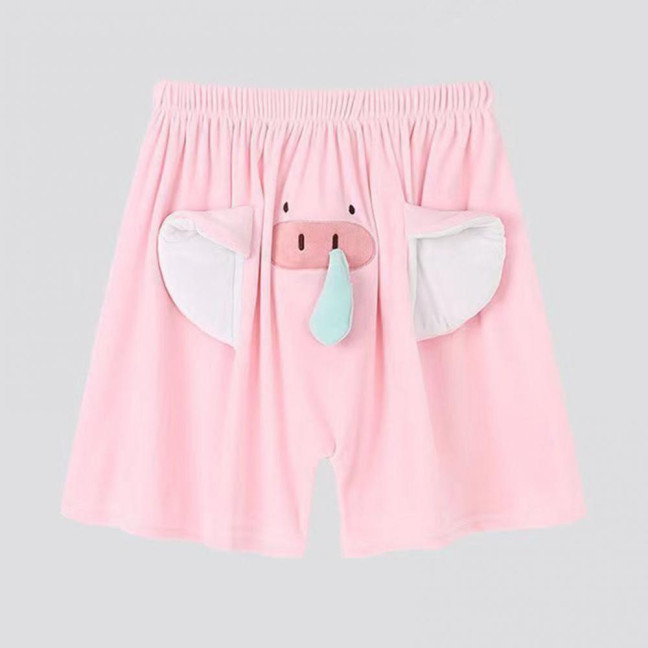 Men Pajamas Pants Cartoon Elephant Decor Elastic Waist Casual Shorts with Reinforced Pockets Loose Couple Sleepwear Pants 