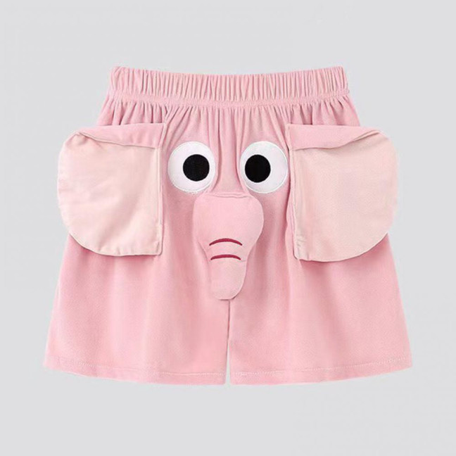 Men Pajamas Pants Cartoon Elephant Decor Elastic Waist Casual Shorts with Reinforced Pockets Loose Couple Sleepwear Pants 