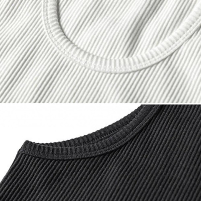 Women Vest Round Neck Sleeveless Wide Shoulder Straps Tank Tops Solid Color Slim Fit Ribbed Breathable Vest
