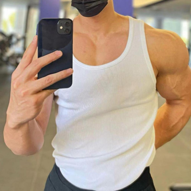 Women Vest Round Neck Sleeveless Wide Shoulder Straps Tank Tops Solid Color Slim Fit Ribbed Breathable Vest