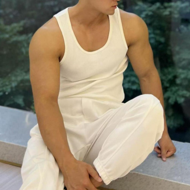 Women Vest Round Neck Sleeveless Wide Shoulder Straps Tank Tops Solid Color Slim Fit Ribbed Breathable Vest