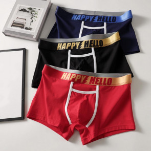 Men Boxer Underwear with Ball Support Letter Print Elastic Mid-rise Separated Pouch Moisture-Wicking Boxers