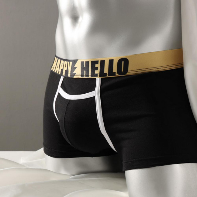 Men Boxer Underwear with Ball Support Letter Print Elastic Mid-rise Separated Pouch Moisture-Wicking Boxers