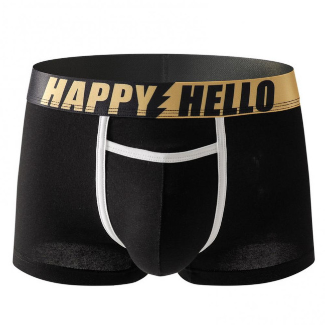 Men Boxer Underwear with Ball Support Letter Print Elastic Mid-rise Separated Pouch Moisture-Wicking Boxers