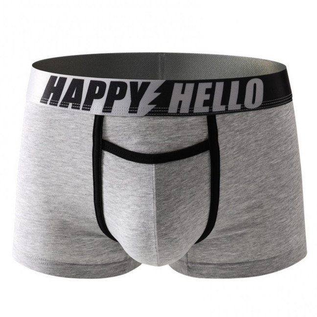 Men Boxer Underwear with Ball Support Letter Print Elastic Mid-rise Separated Pouch Moisture-Wicking Boxers