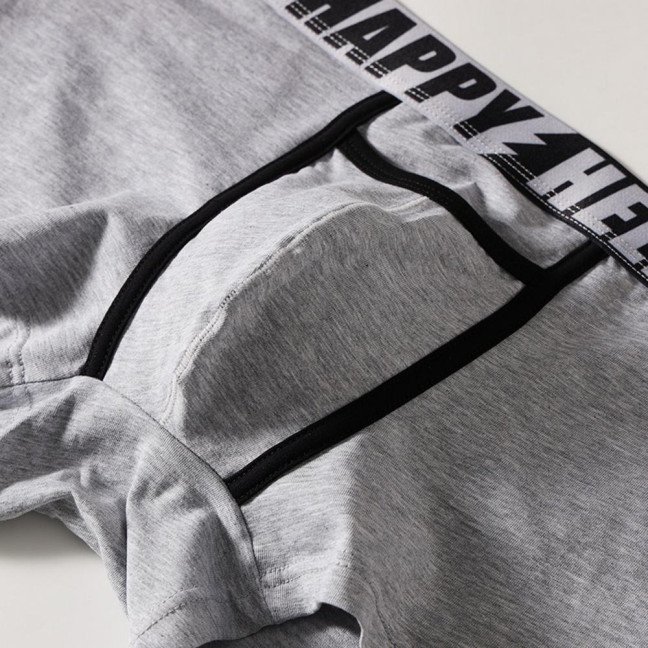 Men Boxer Underwear with Ball Support Letter Print Elastic Mid-rise Separated Pouch Moisture-Wicking Boxers