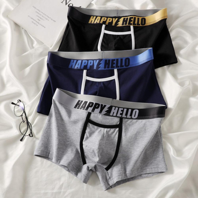 Men Boxer Underwear with Ball Support Letter Print Elastic Mid-rise Separated Pouch Moisture-Wicking Boxers