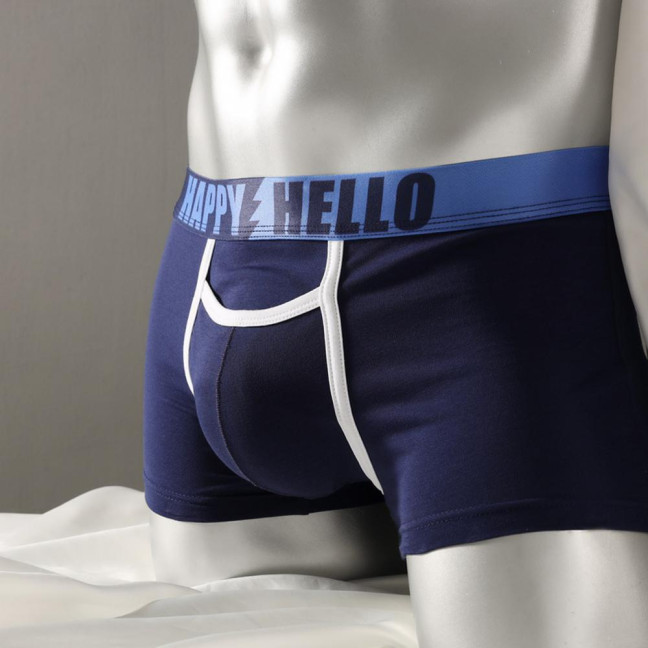 Men Boxer Underwear with Ball Support Letter Print Elastic Mid-rise Separated Pouch Moisture-Wicking Boxers