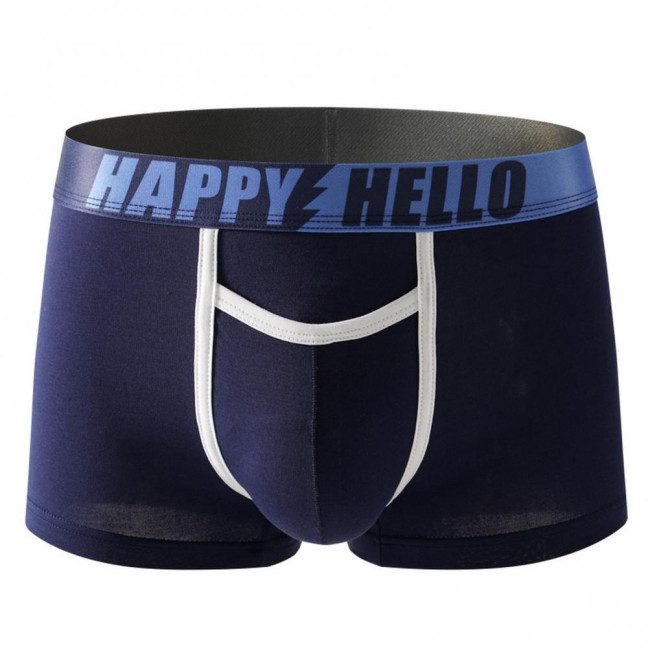 Men Boxer Underwear with Ball Support Letter Print Elastic Mid-rise Separated Pouch Moisture-Wicking Boxers