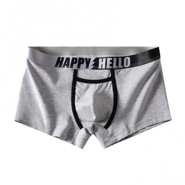Men Boxer Underwear with Ball Support Letter Print Elastic Mid-rise Separated Pouch Moisture-Wicking Boxers