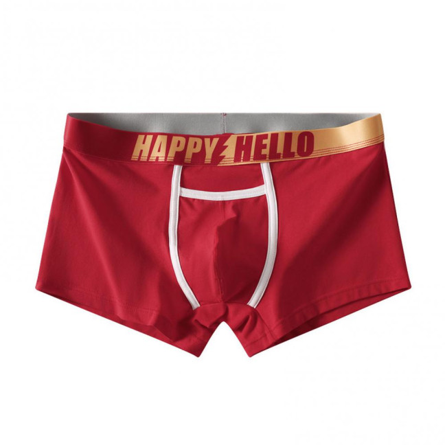 Men Boxer Underwear with Ball Support Letter Print Elastic Mid-rise Separated Pouch Moisture-Wicking Boxers