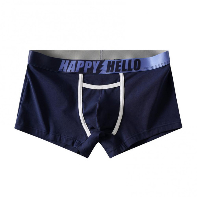 Men Boxer Underwear with Ball Support Letter Print Elastic Mid-rise Separated Pouch Moisture-Wicking Boxers