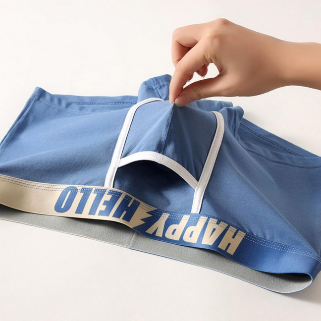 Men Boxer Underwear with Ball Support Letter Print Elastic Mid-rise Separated Pouch Moisture-Wicking Boxers