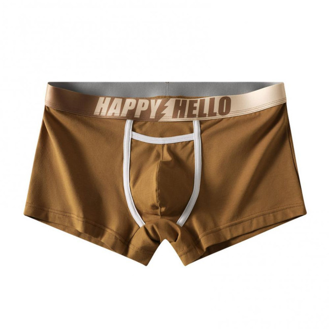 Men Boxer Underwear with Ball Support Letter Print Elastic Mid-rise Separated Pouch Moisture-Wicking Boxers