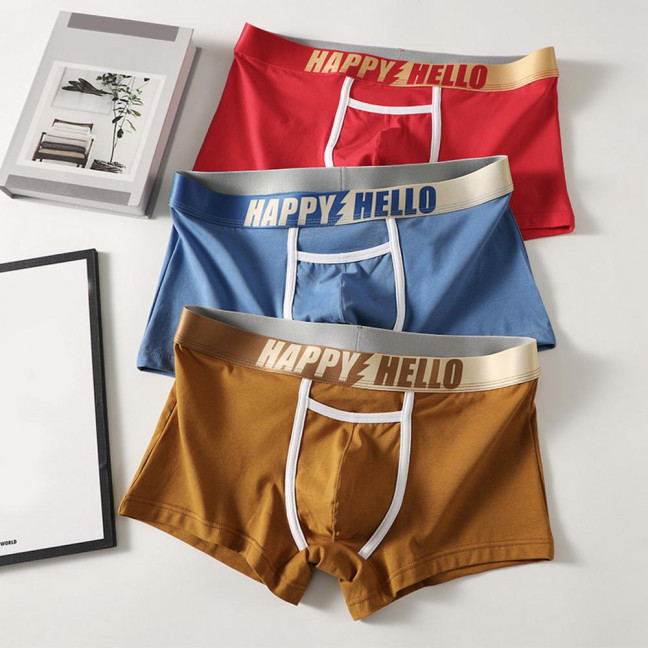 Men Boxer Underwear with Ball Support Letter Print Elastic Mid-rise Separated Pouch Moisture-Wicking Boxers