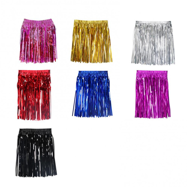 Hawaii Skirt Elastic Mid-rise Adults Kids Mini Skirt Rain Fringe Tassels Adjustable Curtain Bright Colors Beach Dance Skirt