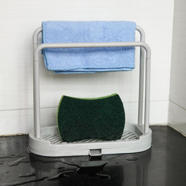 Plastic Storage Rack with Removable Base Smooth Edges 2 Poles Water Outlet Versatile Kitchen Organizer