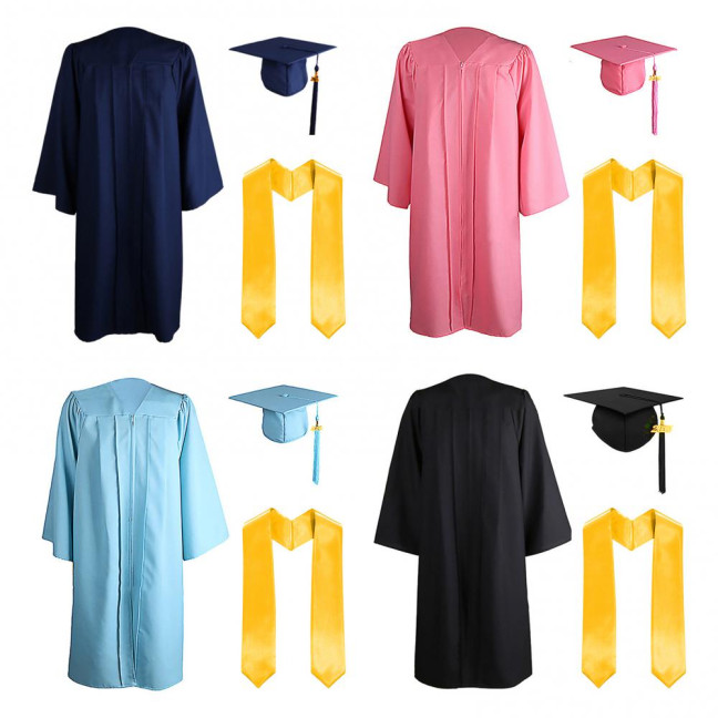 3 Pcs/Set Graduation Costume Matte Graduation Cap Shoulder Stoles And Gown Set Unisex Loose Fit Gown for High School College Postgrad Graduation Ceremonies
