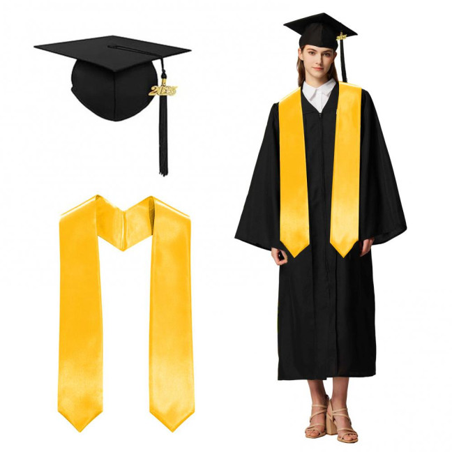 3 Pcs/Set Graduation Costume Matte Graduation Cap Shoulder Stoles And Gown Set Unisex Loose Fit Gown for High School College Postgrad Graduation Ceremonies
