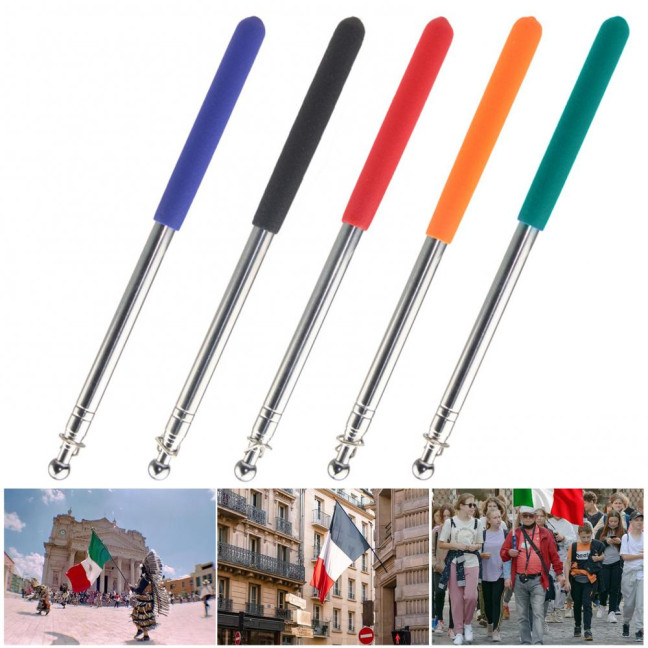 1.2/1.6M Telescopic Tour Guide Flag Pole with Non-slip Handle Heavy Duty Stainless Steel Extendable Teacher Pointer Banner Handheld Flag Pole 