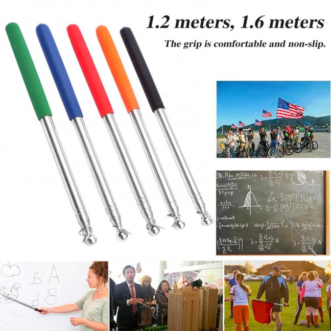 1.2/1.6M Telescopic Tour Guide Flag Pole with Non-slip Handle Heavy Duty Stainless Steel Extendable Teacher Pointer Banner Handheld Flag Pole 