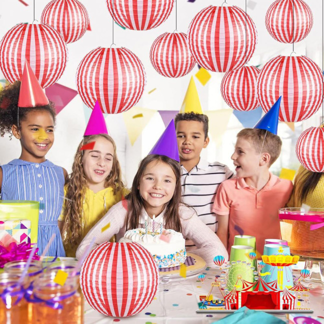 Red And White Stripes Paper Lanterns Chinese New Year Hanging Lantern Decoration for Carnival Circus Wedding Spring Festival Decor