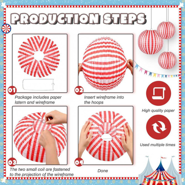 Red And White Stripes Paper Lanterns Chinese New Year Hanging Lantern Decoration for Carnival Circus Wedding Spring Festival Decor