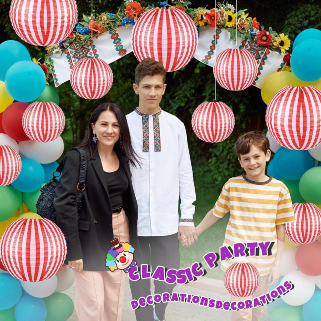 Red And White Stripes Paper Lanterns Chinese New Year Hanging Lantern Decoration for Carnival Circus Wedding Spring Festival Decor