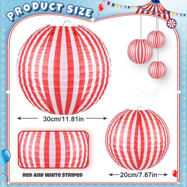 Red And White Stripes Paper Lanterns Chinese New Year Hanging Lantern Decoration for Carnival Circus Wedding Spring Festival Decor